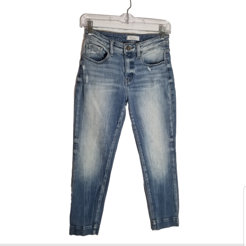 Kancan Jeans Women's 25 Mid Rise Ankle Skinny Distressed Blue Denim